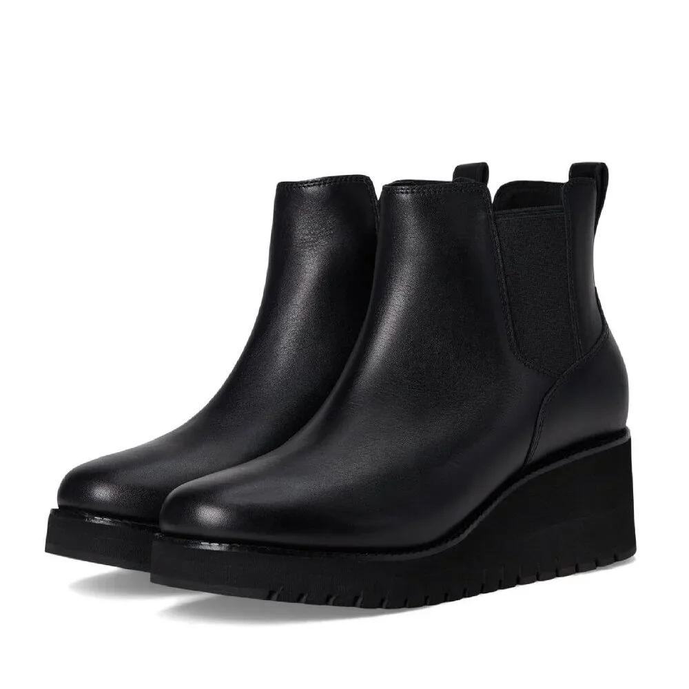 COLE HAAN Women's Zerogrand City Wedge Boot Fashion, Black/Black Waterproof, 9.5
